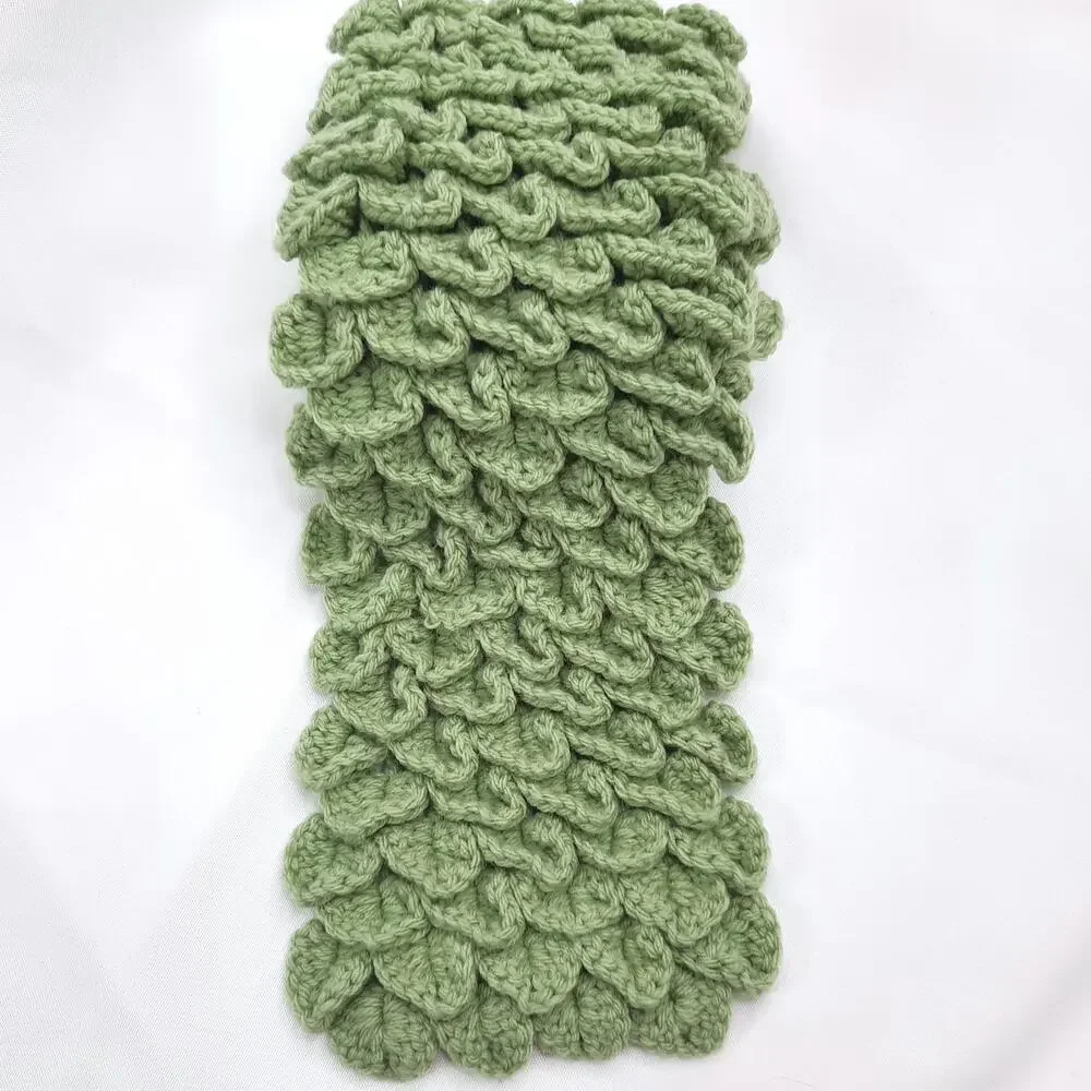 Handmade Dragon Scale Cowl Olive Green Mermaid Crochet Scarf Crocodile Stitch - Picture 3 of 10